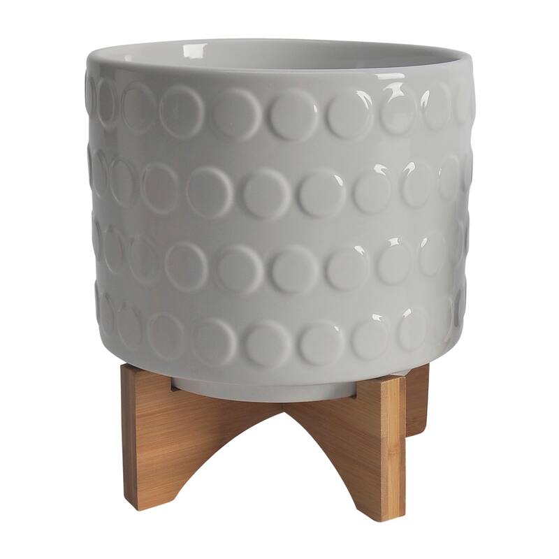 Sagebrook Home Ceramic Planters: Elevate Your Greenery with Stylish Bamboo Wood Stands - Perfect Home Decor Accessory
