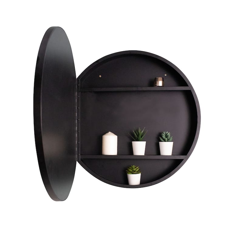 24 in. W x 24 in. H Round Black Framed Surface Mount Bathroom Medicine Cabinet with Mirror