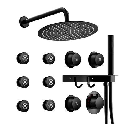 EVERSTEIN Shower Faucet System 12" Rainfall Shower Head with 3 Way Thermostatic Valve & 3 Body Jets