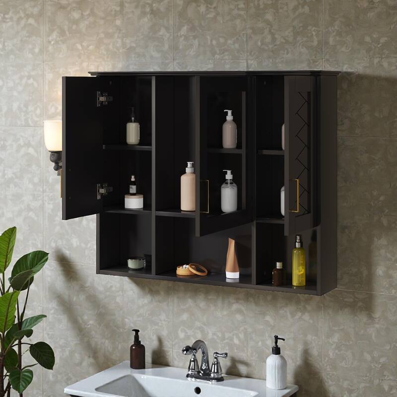 35 Inch Wall Mounted Bathroom Medicine Cabinet with Mirror, Adjustable Shelves, Soft Close Doors