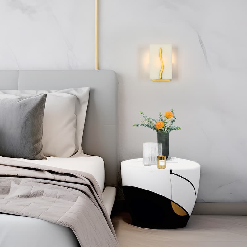 Modern Glam Metal Gold Armed Sconce with White Resin Shade for Bathroom - 5.5"W x 4.3"D x 8.7"H