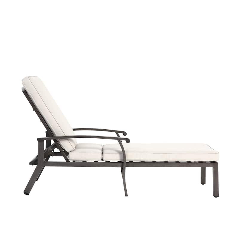 Outdoor Aluminum Cast Adjustable Chaise Lounge Chair with Wheels