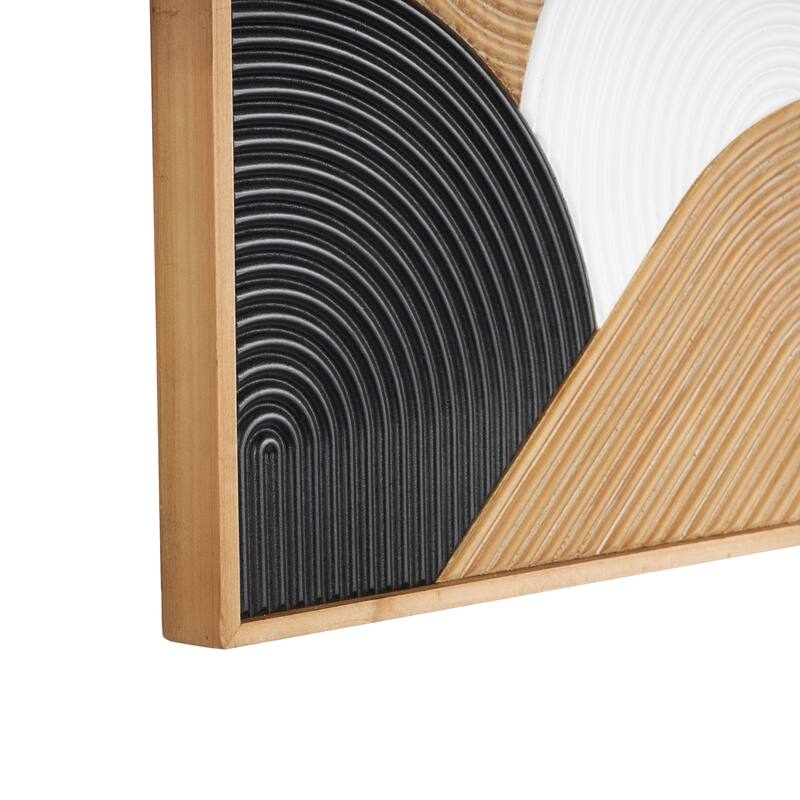 Brown Wooden Geometric Home Wall Decor with Black and White Round Forms (Set of 2)
