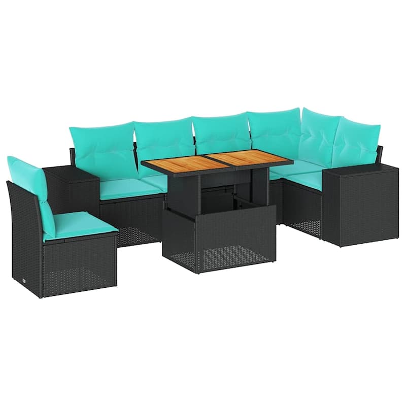 vidaXL Patio Sofa Set with Cushions Outdoor Lounge Set 7 Piece Poly Rattan - 21.7 x 24.4 x 27.2
