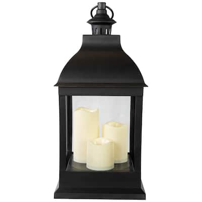 20" Black Lantern with 3 Flameless LED Candles