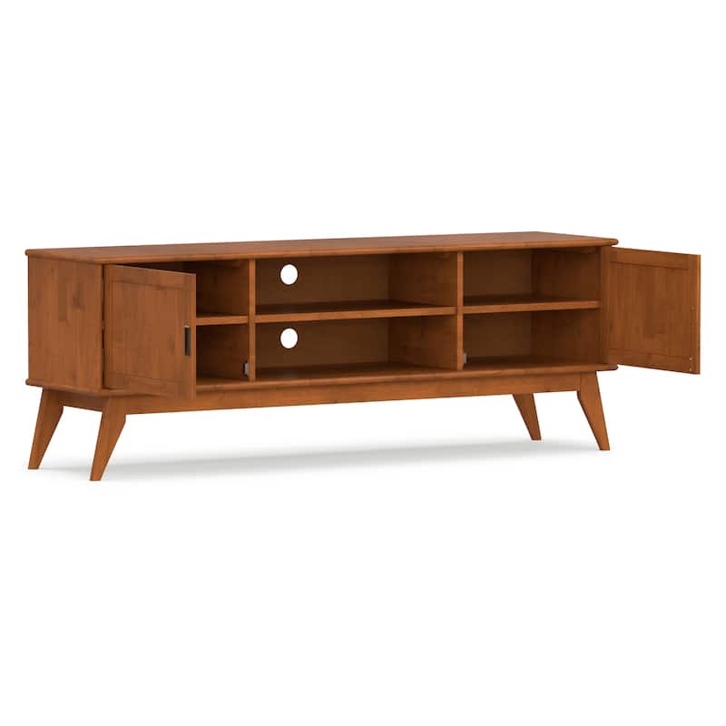 WYNDENHALL Tierney SOLID HARDWOOD 72 inch Wide Modern TV Media Stand in Teak Brown For TVs up to 80 inches