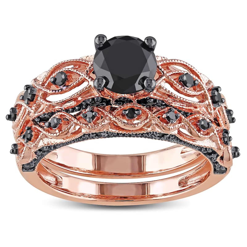 Miadora 10k Rose Gold with Black Rhodium 1 3/8ct TDW Black Diamond Infinity Bridal Set