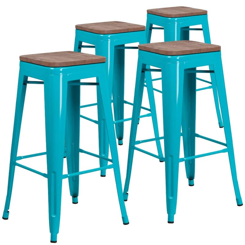 4 Pk. 30" High Backless Barstool with Square Wood Seat