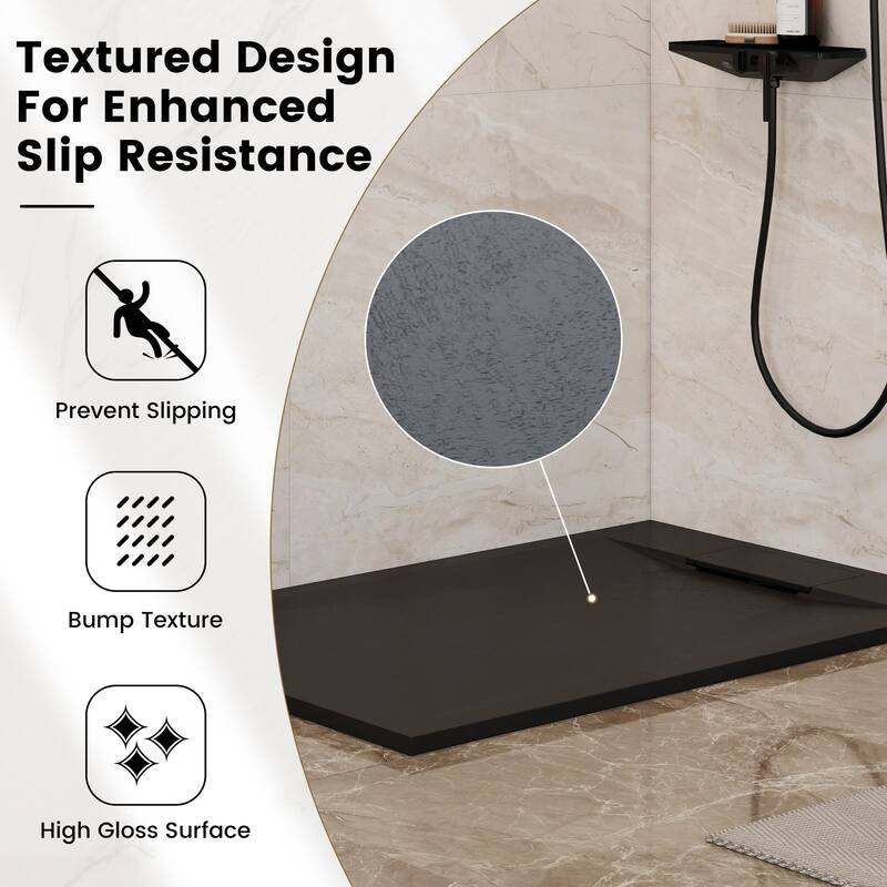 SMC Alcove Shower Pan Base with Reversible Drain, Low Profile, Wheelchair Access, Slip-Resistant, cUPC Certified