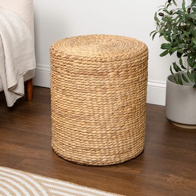 Zoey 18.5" Modern Coastal Hand-Woven Hyacinth Stool