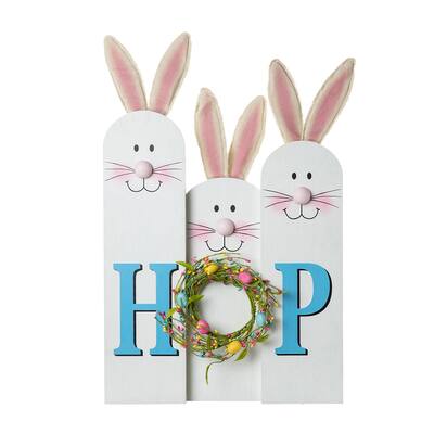 Glitzhome Wooden Happy Easter Bunny Eggs Porch Sign Standing Decor Spring Gift