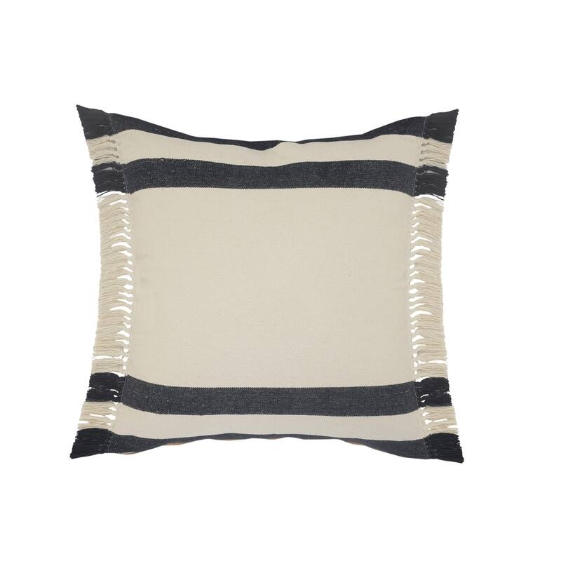 Handwoven Striped Border Square Throw Pillow with Fringes - 20" - Blue and White