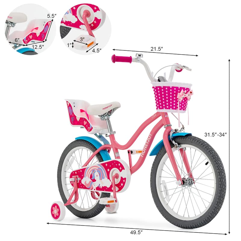 Gymax 18 Inches Kids Bicycle w/ Doll Chair & Basket Kids Bike w/
