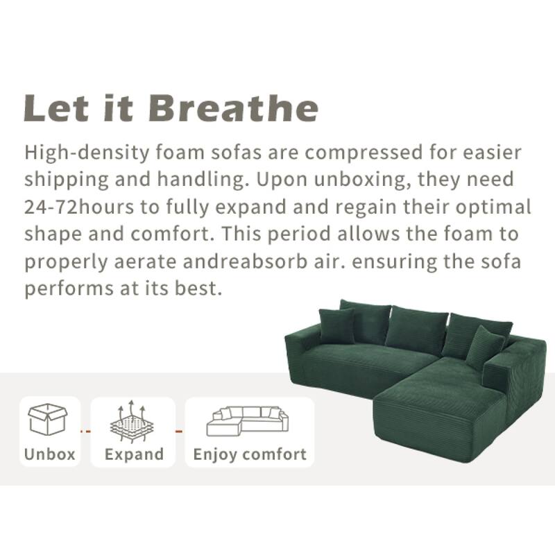 Roomfitters Modular Sectional Sofa L-Shape Cloud Couch with Oversized Right Facing Chaise, Memory Foam 2-Seat Sofa