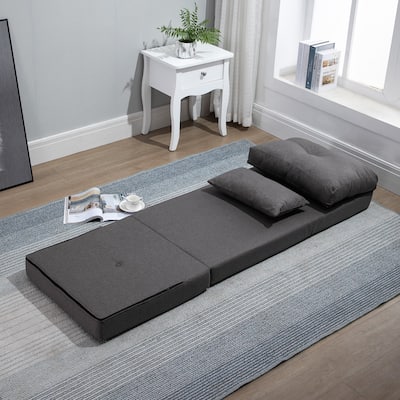 Adjustable Floor Linen Sofa Bed with Backrest Folding Couch with Pillow and Steel Frame - 23.5" W x 31.5" D x 22" H