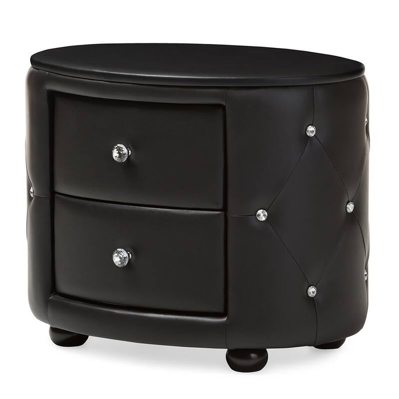 Davina Hollywood Glamour Style Oval 2-drawer Faux Leather Upholstered Nightstand