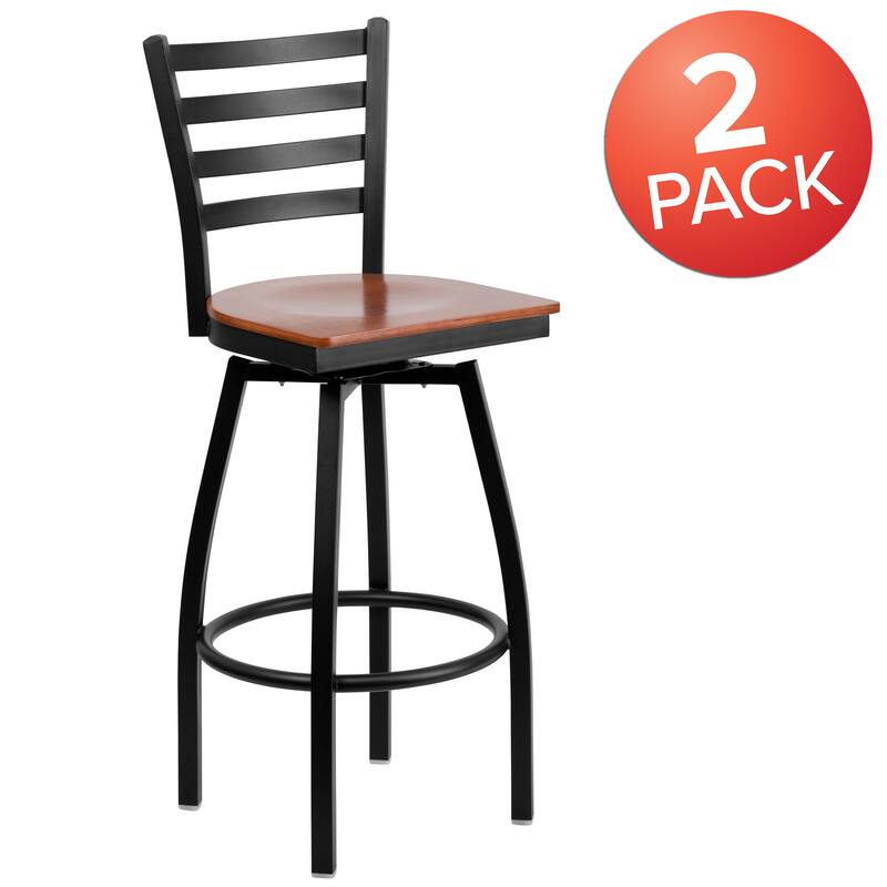 2 Pack Hercules Series Ladder Back Swivel Metal Barstool - 16.5"W x 20.5"D x 44.5"H - 16.5"W x 20.5"D x 44.5"H