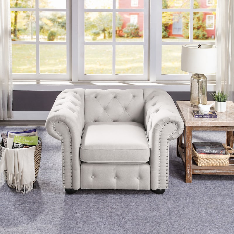 Corvus Aleksis Tufted Chesterfield Club Chair with Rolled Arms