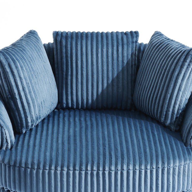 Recessed Arm Slipcovered Swivel Barrel Chair with Pillows