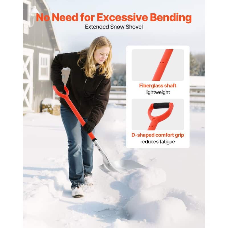 Silver Heavy Duty Aluminum Snow Shovel with D-Grip Handle for Driveway Camping and Outdoors - Silver-45"L