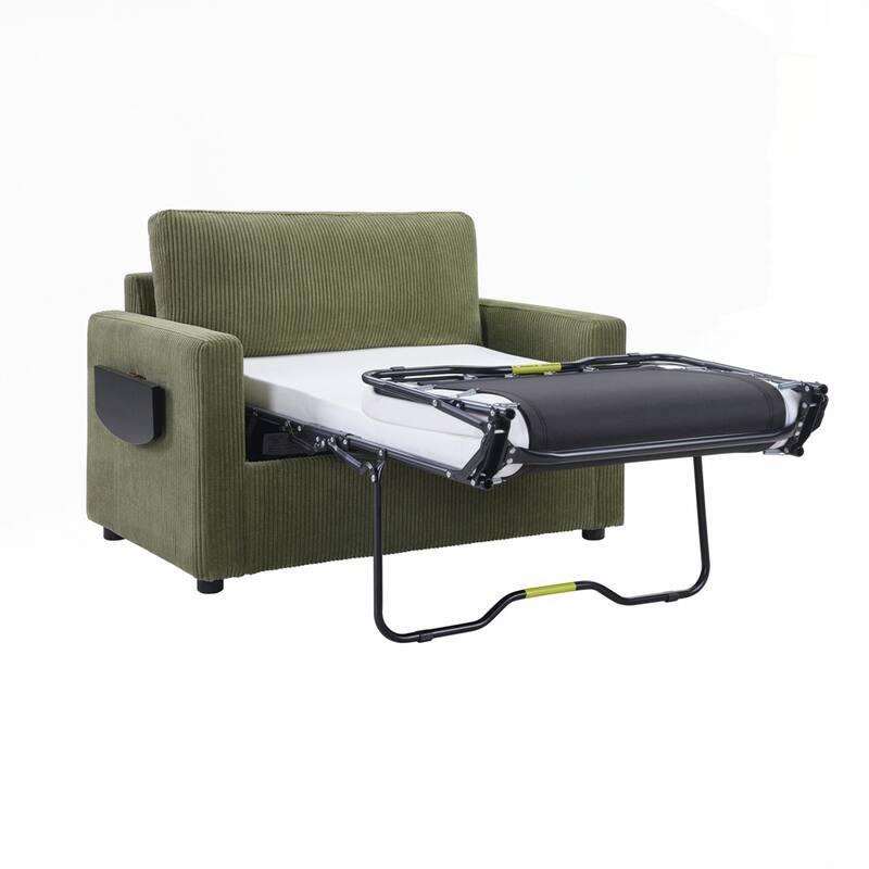 Sleeper Sofa Loveseat Sofa with a Foldable Mattress and Storage Pocket and Two USB Ports - 2 Seat