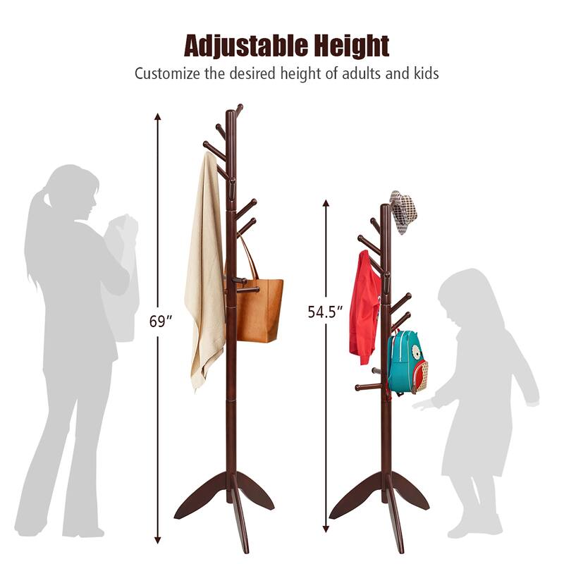 Costway Wooden Coat Rack Entryway Hall Tree 2 Heights w/ 11 Hooks - See Details