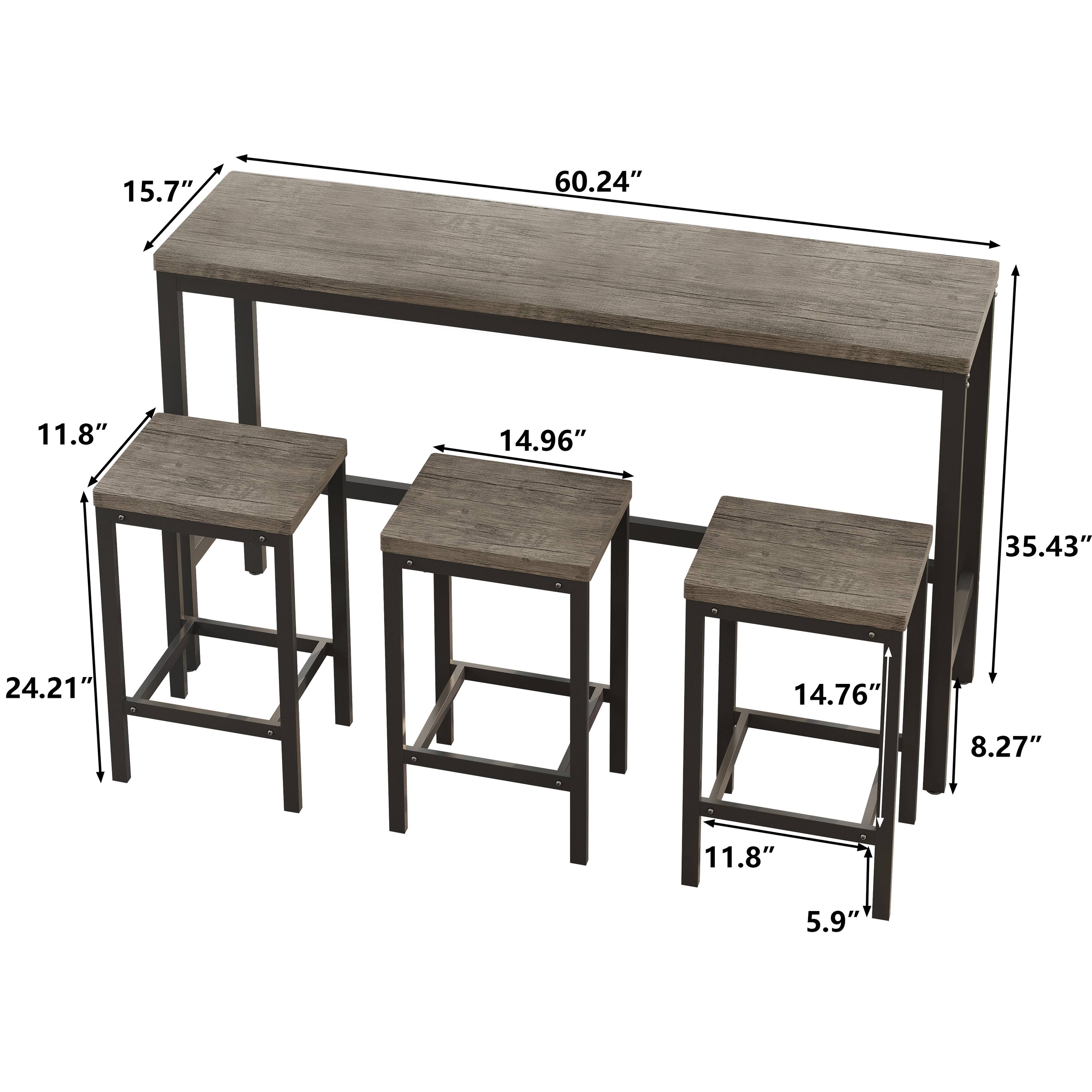 Modern Wooden 4Piece Dining Set Bar Set with Rectangular Pub Table and Dining Stools for Living