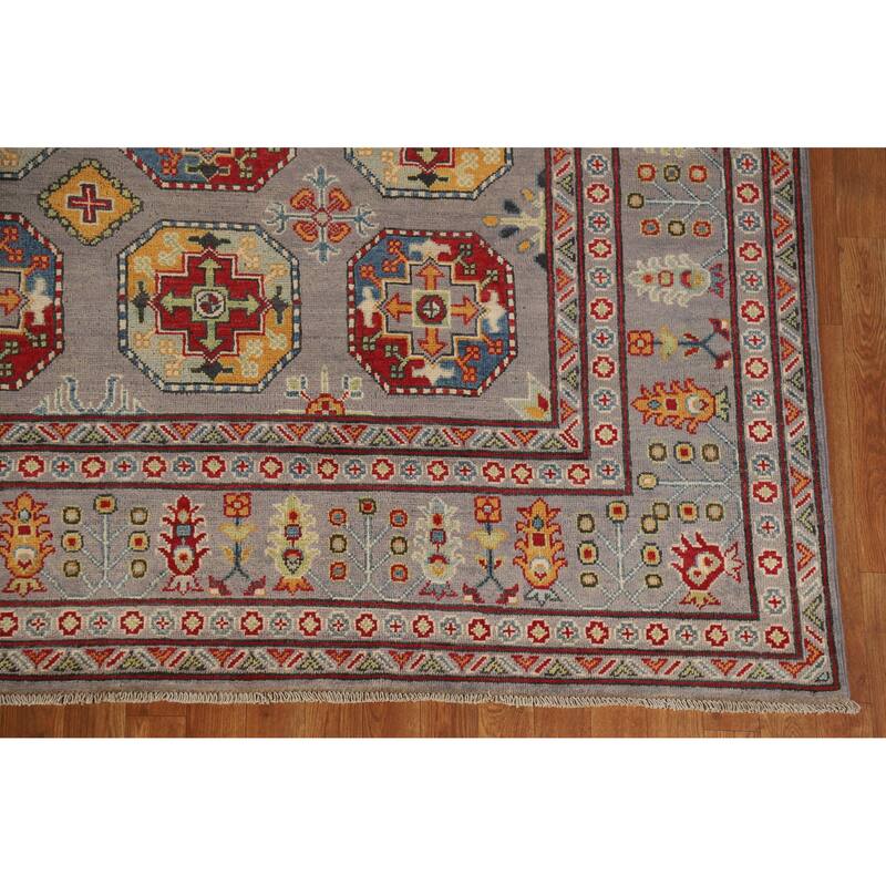Hand Knotted Oriental 100% Wool Carpet Traditional Geometric Greys & Charcoal Kazak Area Rug - 11' 4'' X 8' 5''