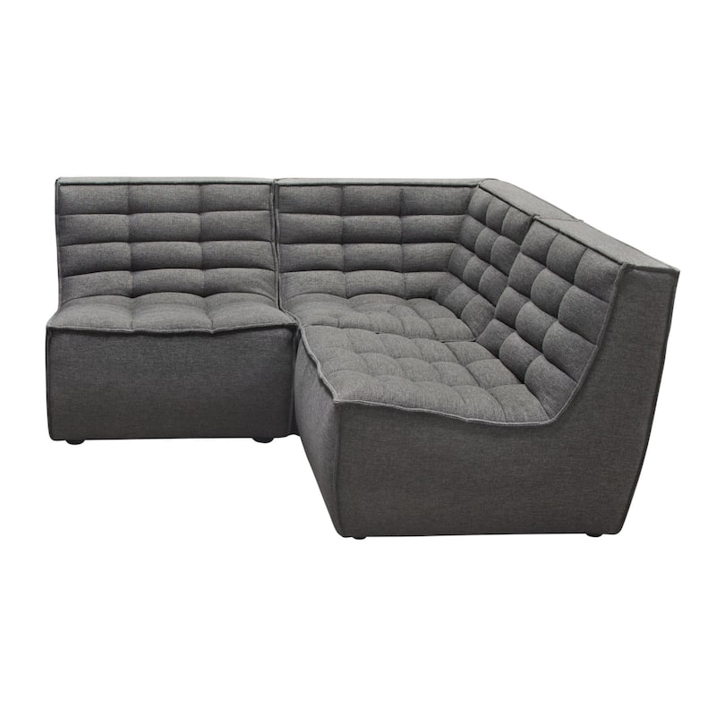 Ema 3pc Modular Sectional Corner Sofa, Grid Tufted Gray Polyester