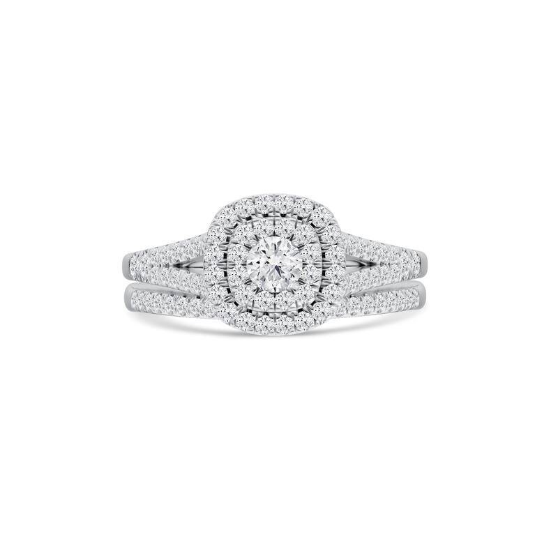 1/2ct TDW Diamond Cluster Halo Bridal Set in Silver for Women