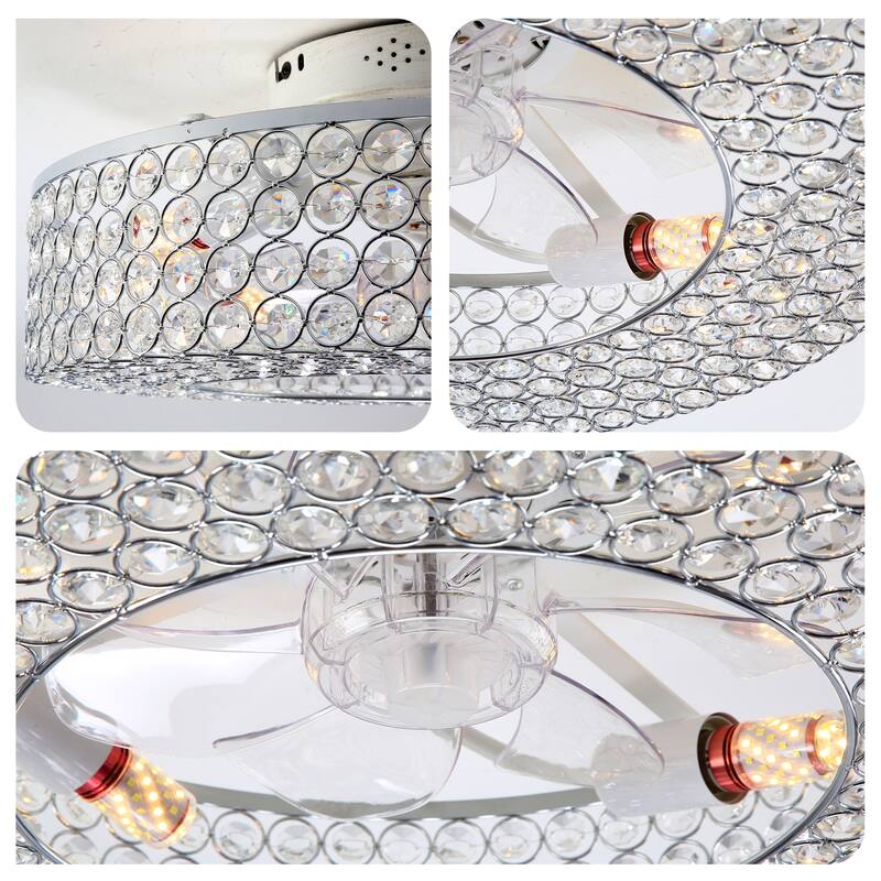 19.6" Crystal Ceiling Fans with Remote and 6 Speed DC Motor Reversible, NOT Included Bulbs