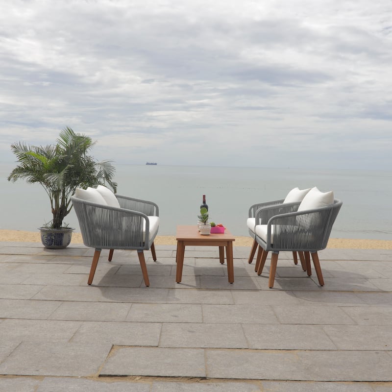 SAFAVIEH Outdoor Tobia 4-Piece Patio Conversation Set - 55W x 30D x 28H
