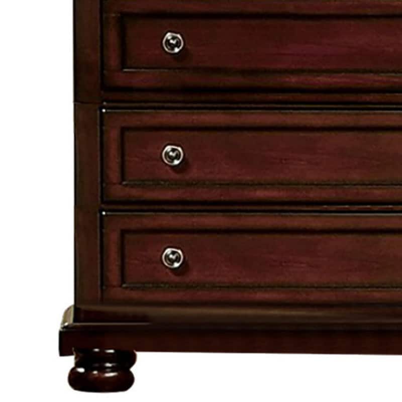 Transitional Style 5 Drawer Wooden Chest, Dark Cherry Brown