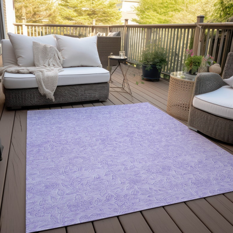 Machine Washable Indoor/ Outdoor Chantille Floral Farmhouse Rug - Lilac - 5' x 7'6"