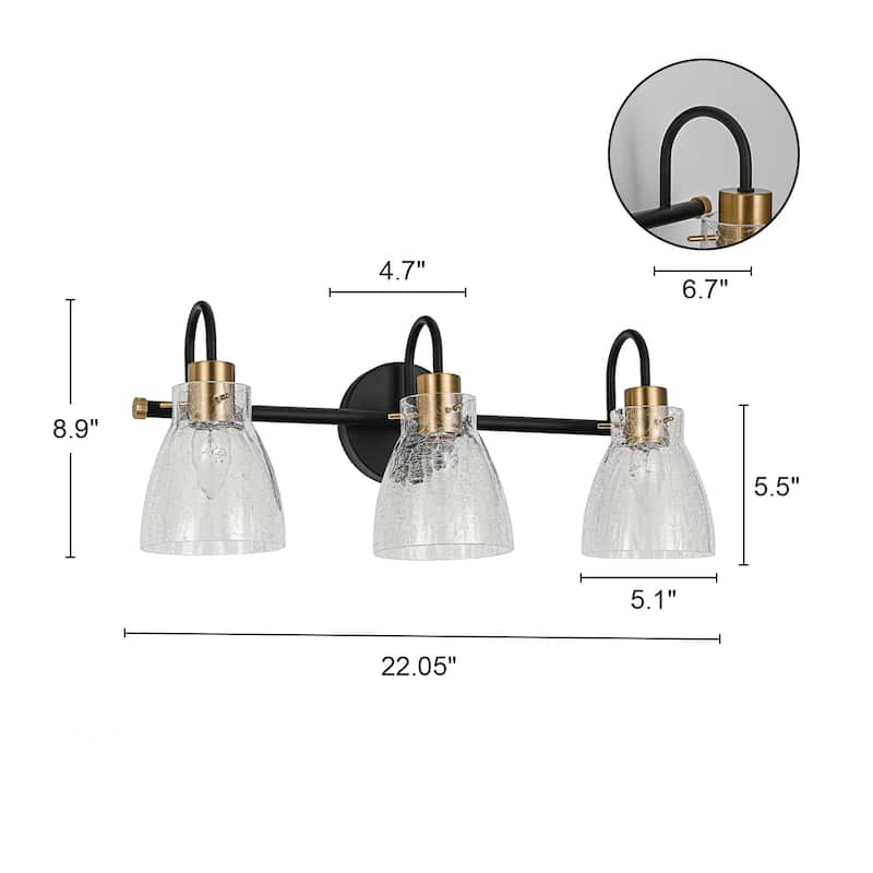 3/4 Light Bathroom Vanity Light Wall Sconce with Hammered Glass Shade