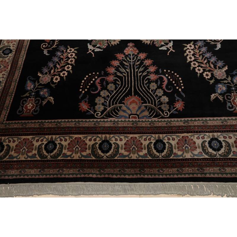 9x12 Hand Knotted New Zewland Wool Black Sarouk Plush Pile Area Rug - 9' x 12'