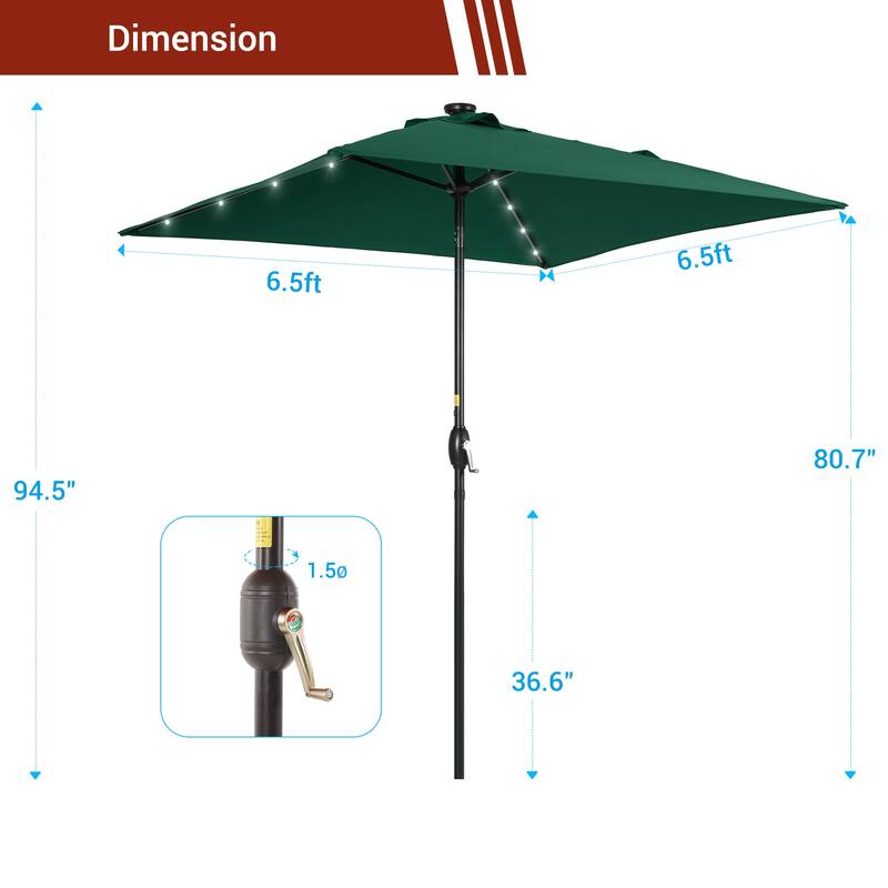 LIVOOSUN 6.5×6.5FT LED Square Patio Umbrella with UPF50+, Tilt Function, and Wind-Resistant Design——Experience Outdoor Comfort