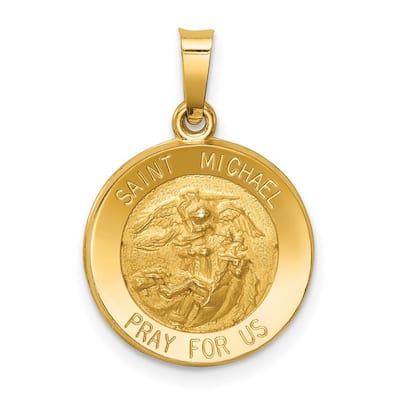 Curata 14k Yellow Gold 18" Satin St. Michael Medal Pendant Necklace