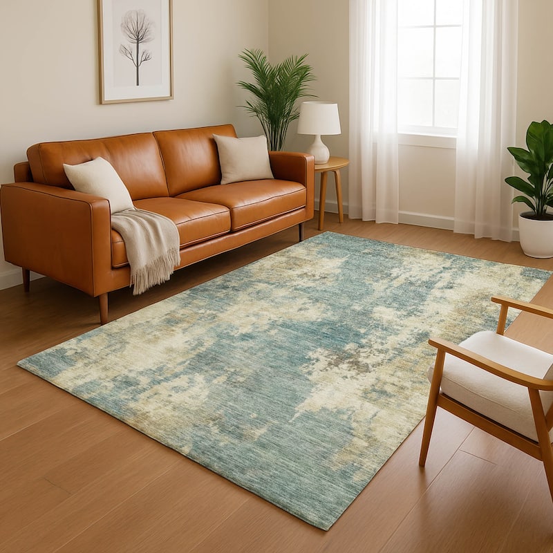 Premium Washable Super Soft Abstract Casual Mayfield Rug - Teal - 5' x 7'6"