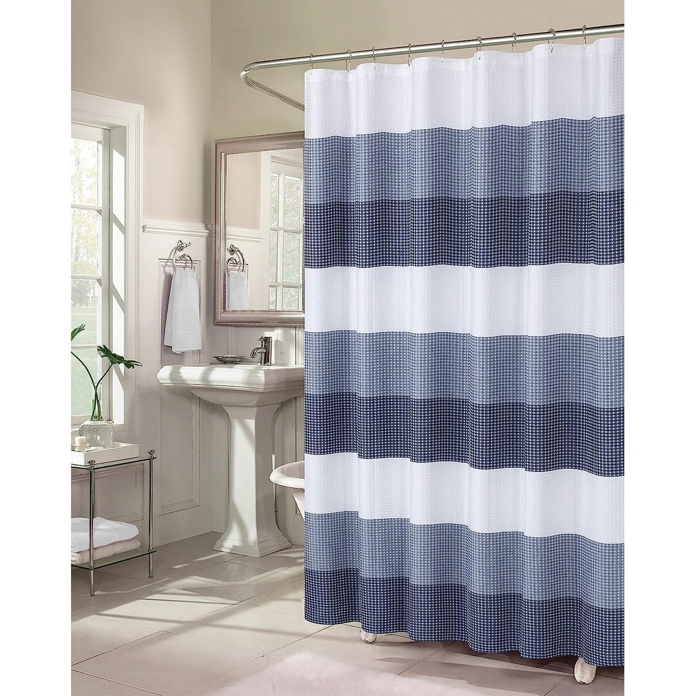 Dainty Home Striped Ombre Waffle Weave Fabric Shower Curtain