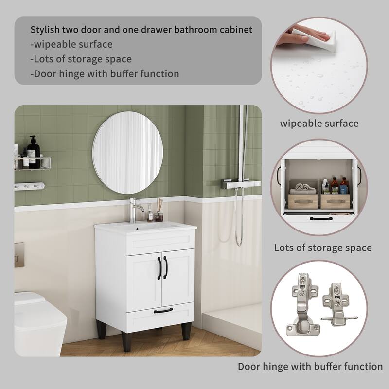 24" Wall Mounted Floating Cabinet /Side Cabinet Combo, Rectangular Vanity, Small Bathroom Sink With Single Faucet Hole