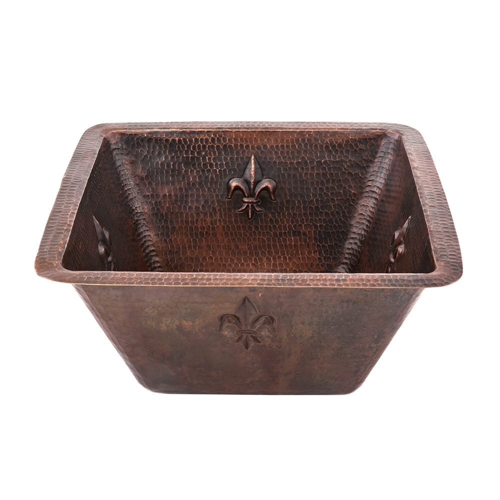 15-in Square Fleur De Lis Copper Bar/Prep Sink w/ 2-in Drain Opening (BS15FDB2)