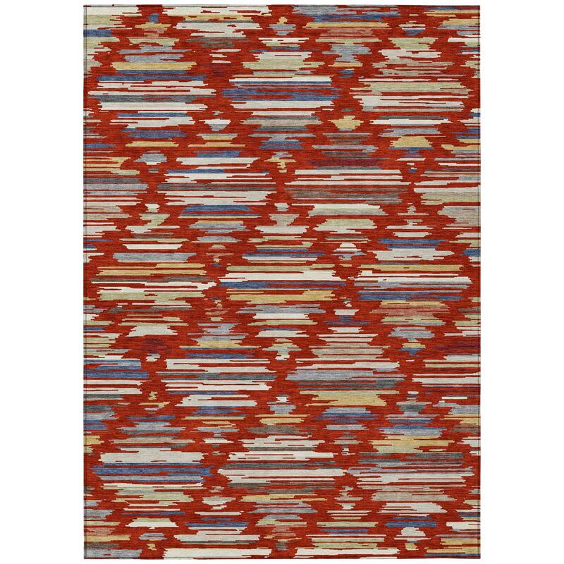 Machine Washable Indoor/ Outdoor Modern Trellis Chantille Rug