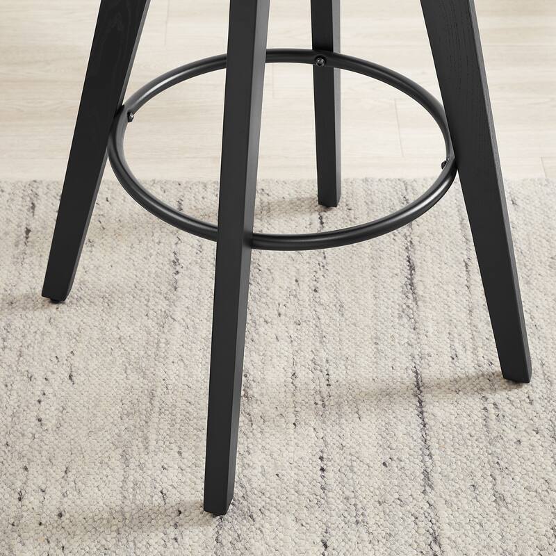 Solid Wood and Faux Leather Swivel Barstool (Set of 2)