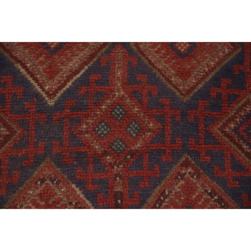 Hand Knotted Oriental 100% Wool Carpet Traditional Tribal Red Balouch Runner Rug - 8' 1'' X 2' 1''