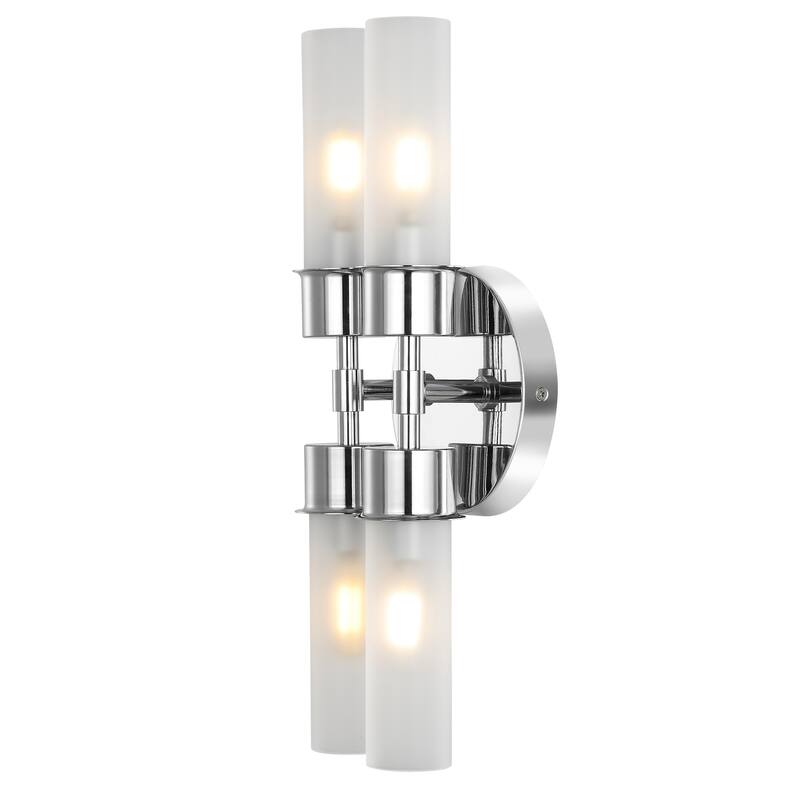 SAFAVIEH Lighting Amala Modern 4-Light 4-inch Wall Sconce (LED Bulbs Included) - 4.3 In. W x 6 In. D x 17 In. H - 4Wx6Dx17H - Chrome/Clear