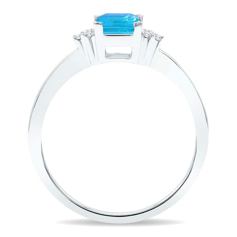 Women's Princess Cut Blue Topaz and Diamond Half Moon Ring in 10K White Gold