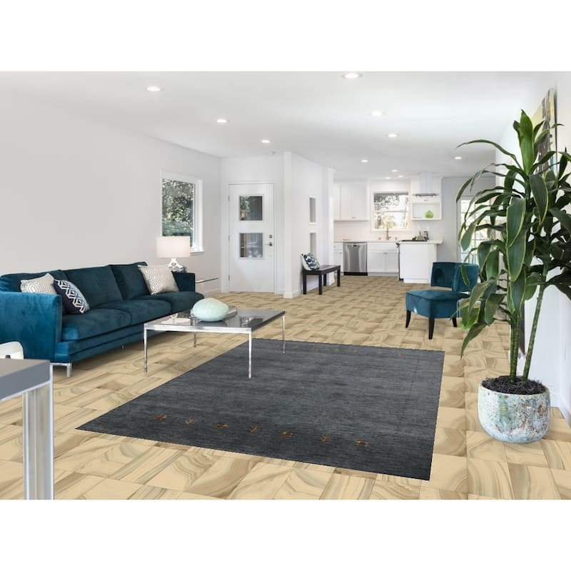 Hand Knotted Oriental 100% Wool Carpet Tribal Animal Pictorial Greys & Charcoal Gabbeh Area Rug - 7' 6'' X 5' 5''