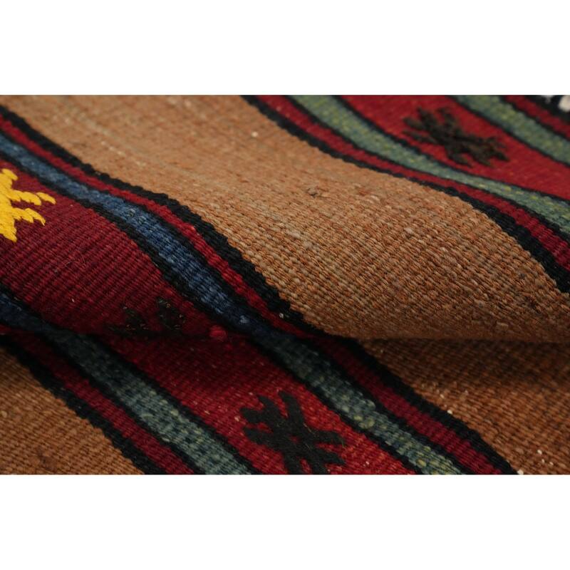 Hand Woven Oriental 100% Wool Carpet Southwestern Tribal Brown Kilim Area Rug - 7' 0'' X 5' 2''