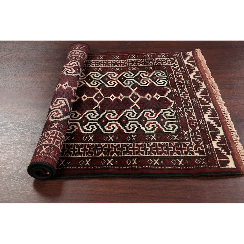 Geometric Persian Balouch Kitchen Area Rug Handmade Wool Carpet - 2'9" x 3'7"
